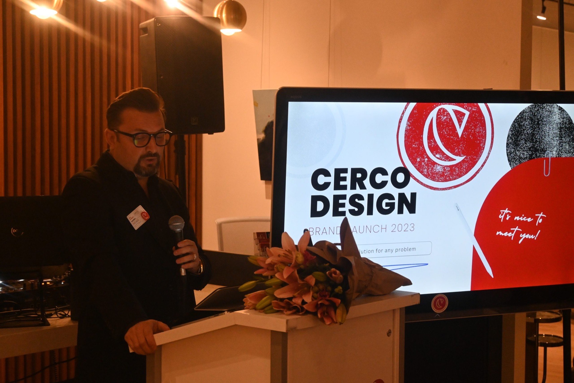 Danijel speaking at the Cerco Design brand launch